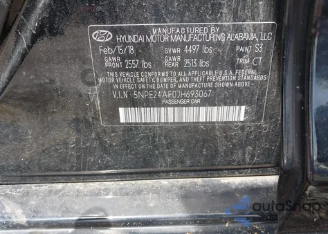 2018 Hyundai Sonata Se from USA, damaged, VIN 5NPE24AF0JH693067